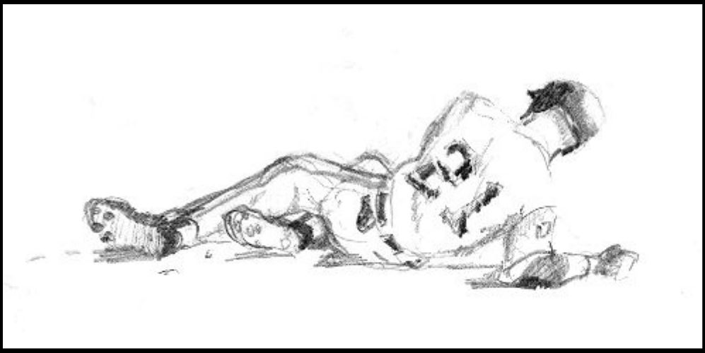 Simple pencil sketch of runner sliding into second base.