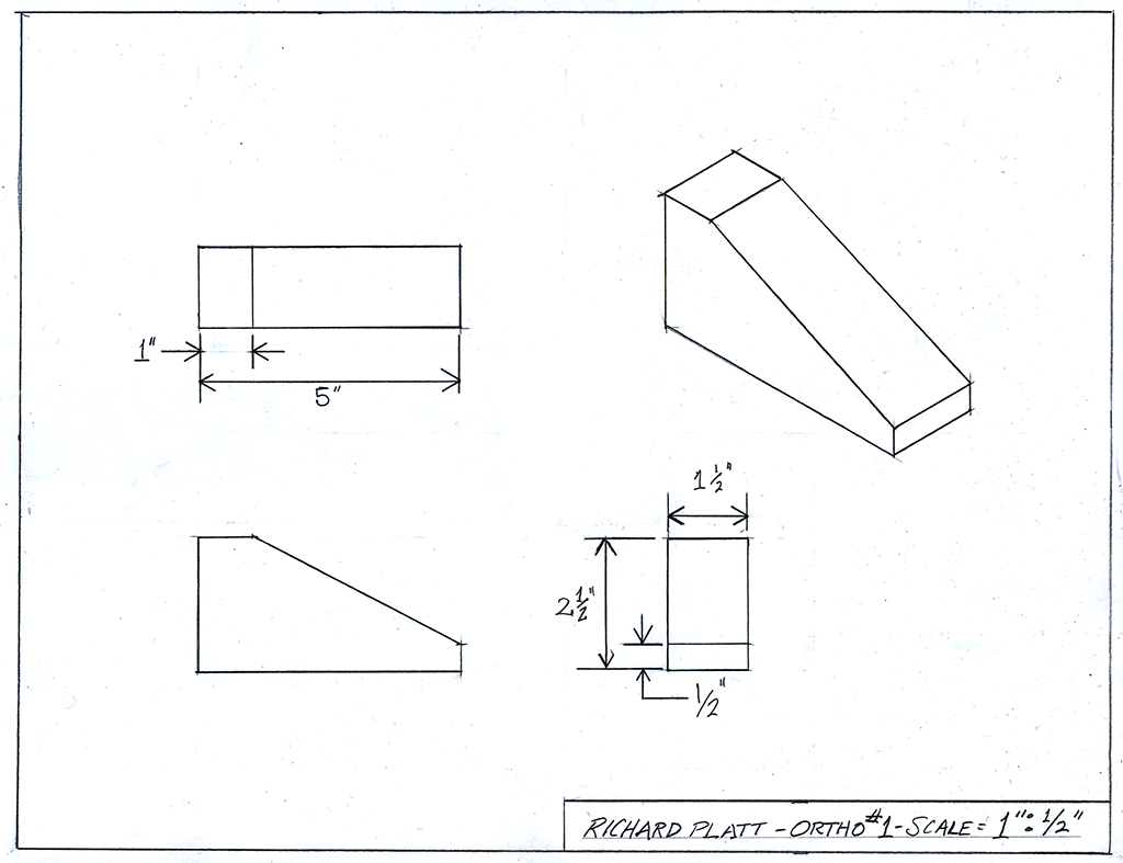 Orthographic and Isometric Sketch number 1 from the manual drafting project