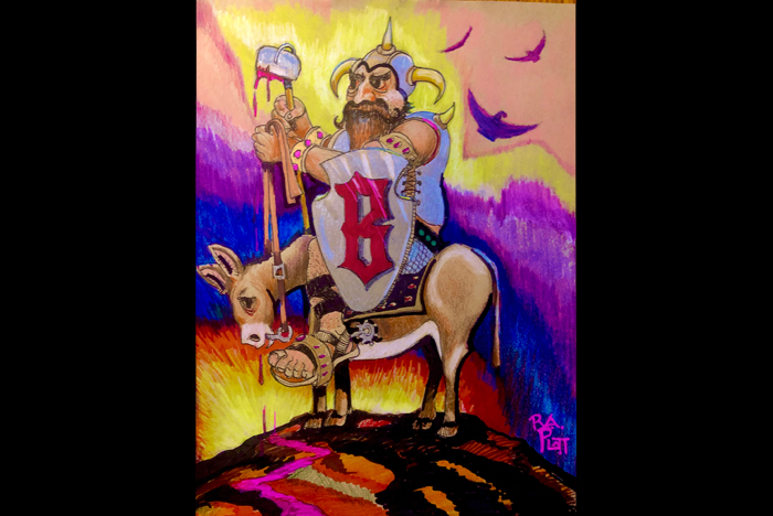 Mixed media of a play on Frank Frazetta Painting, this one is Bubba The Barbarian.