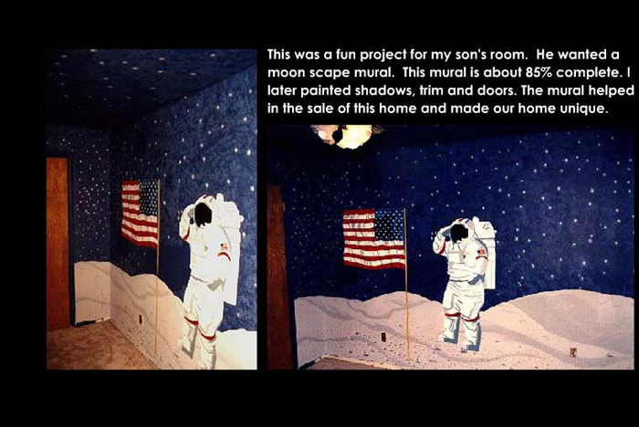 Lunar landing of my sons room when he was eight years old. 