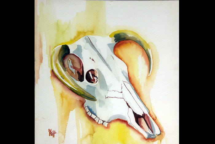 Child swimmer in water color.