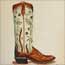 An oil painting of a custom flower boots made in Texas.'.
