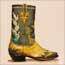 An oil painting of a custom yellow cactus boots made in Texas.'.