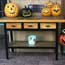 Porch table as it looks on the front porch ready for Halloween.